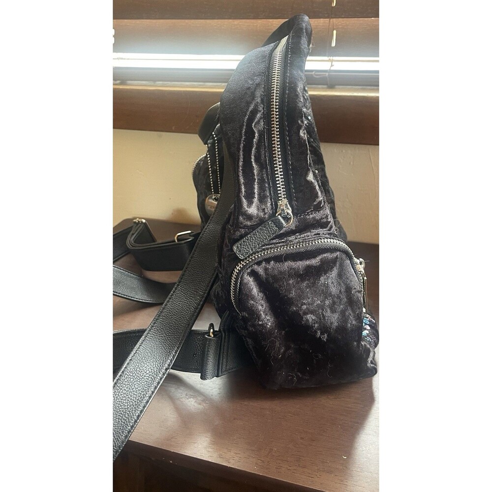 STEVE MADDEN Bfallon sequin velvet faux-leather women's school backpack in Black - Picture 3 of 6